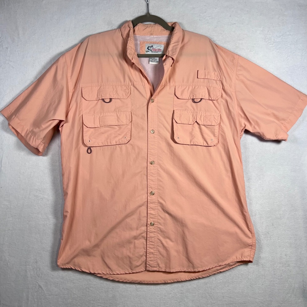 World Wide Sportsman Mens Large Peach Fishing Shirt Short Sleeve Nylon Vented